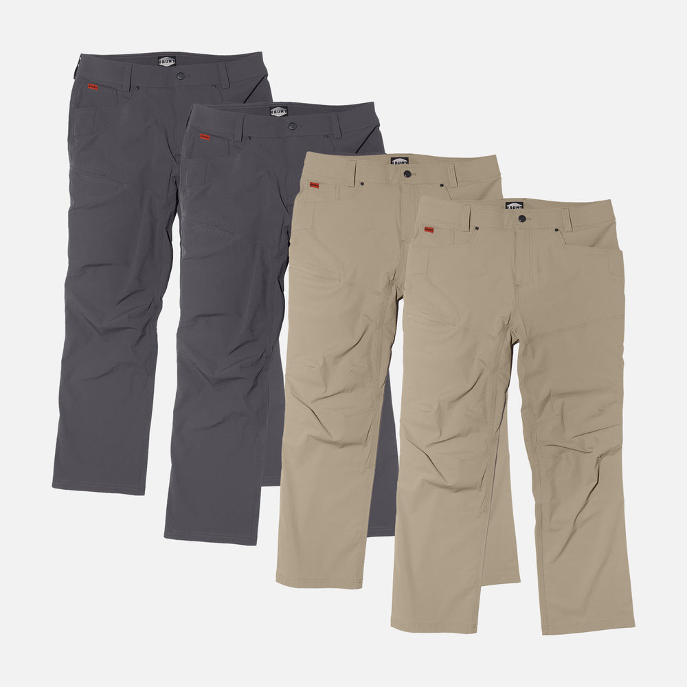 View 1 four BRUNT water-restistant lightweight breathable costello work pant in charocal and khaki * 0