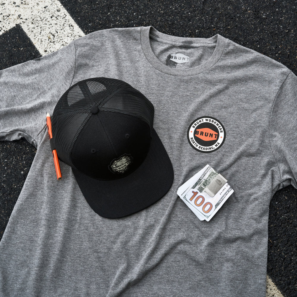 BRUNT limited edition grey tee with logo, black hat with lion design and BRUNT money kit * # NEW