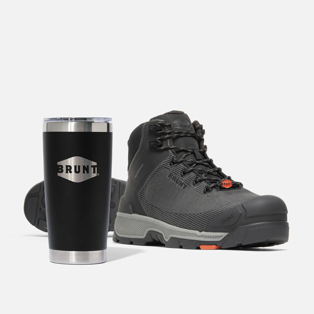 View 1 BRUNT 6 inch waterproof composite toe ryng work boots in black and 20oz BRUNT tumbler in black * # NEW