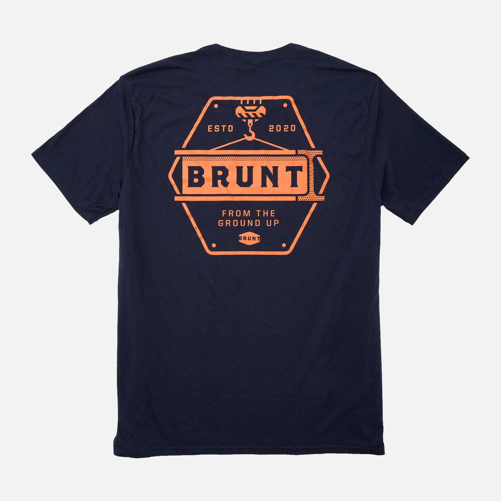 View 1 back of the BRUNT high quality t-shirt in navy with the from the ground up graphic on back * # LIMITED EDITION