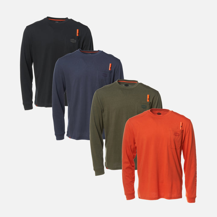 View 1 four of the BRUNT high quality long sleeve pocket tee in black, navy, army green and BRUNT orange * 0