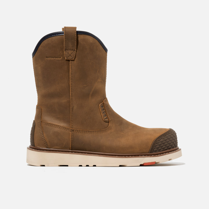 View 1 right side of the BRUNT 9 inch waterproof reinforced composite toe roper bolduc work boot in brown