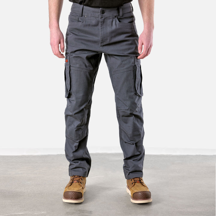 View 1 front of BRUNT water resistant double knee cargo pants in charcoal * 0