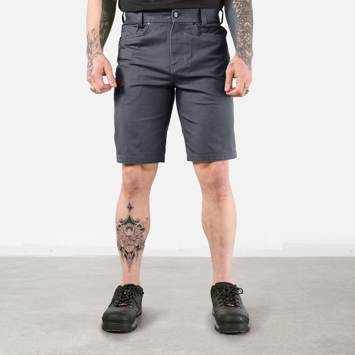 View 1 front of the BRUNT water resistant stretch work short in charcoal * 0