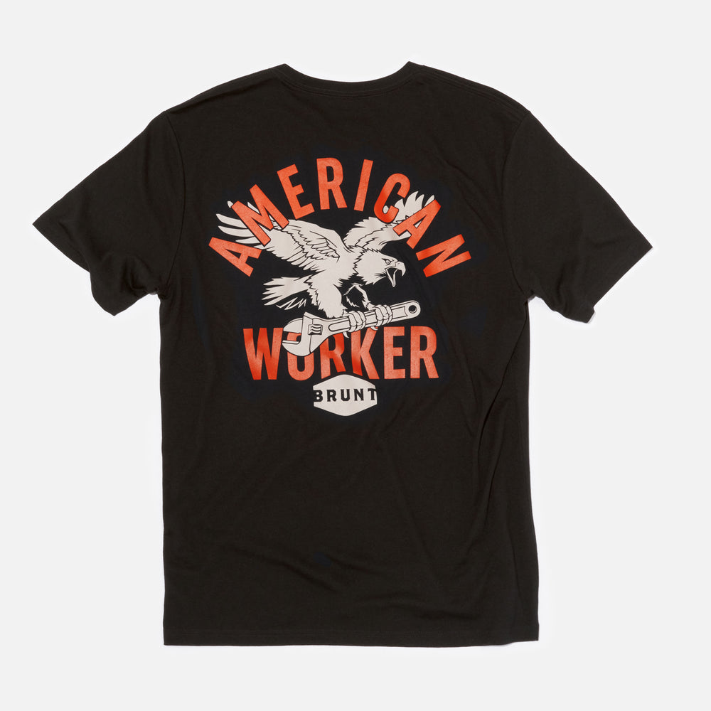 BRUNT High Quality T-Shirt in Black with American Worker Graphic on Back