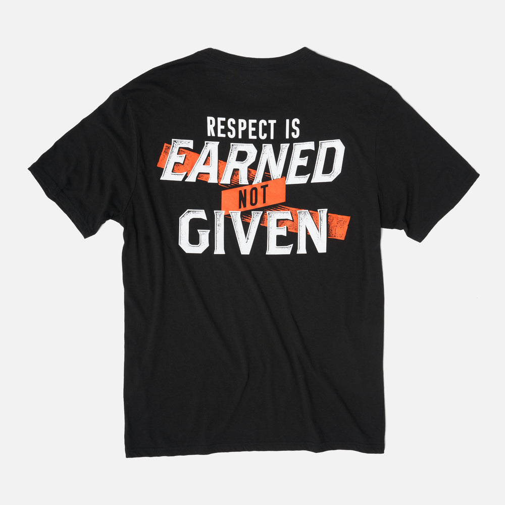 Back of the BRUNT high quality t-shirt in black with respect graphic on back