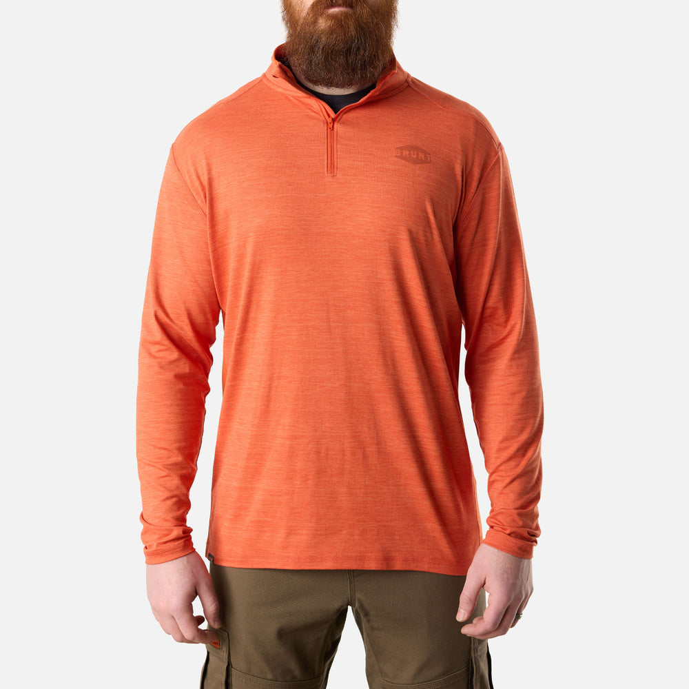 View 1 front of BRUNT lightweight quarter zip sun shirt with UPF protection in BRUNT orange * 0