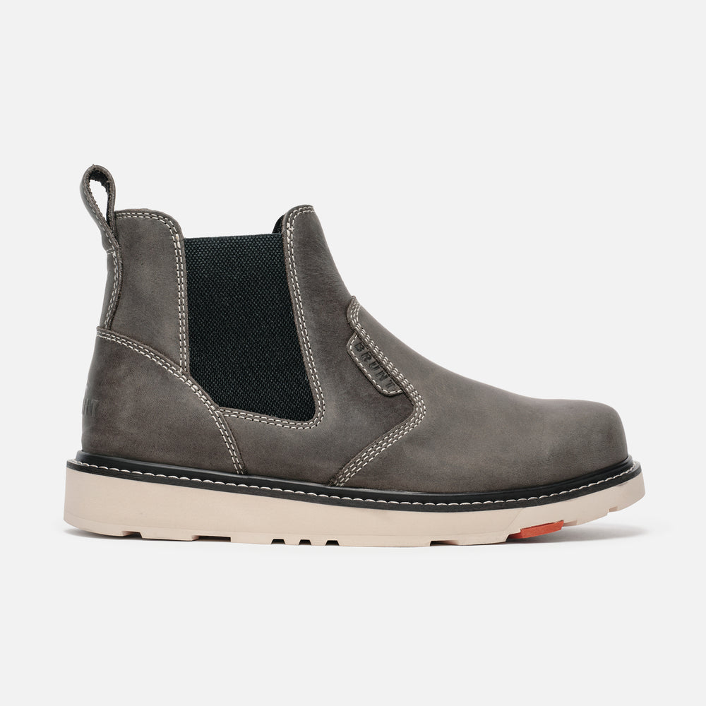 View 1 right side of the BRUNT 6 inch water-resistant slip-on ohman work boot in grey * # LIMITED EDITION