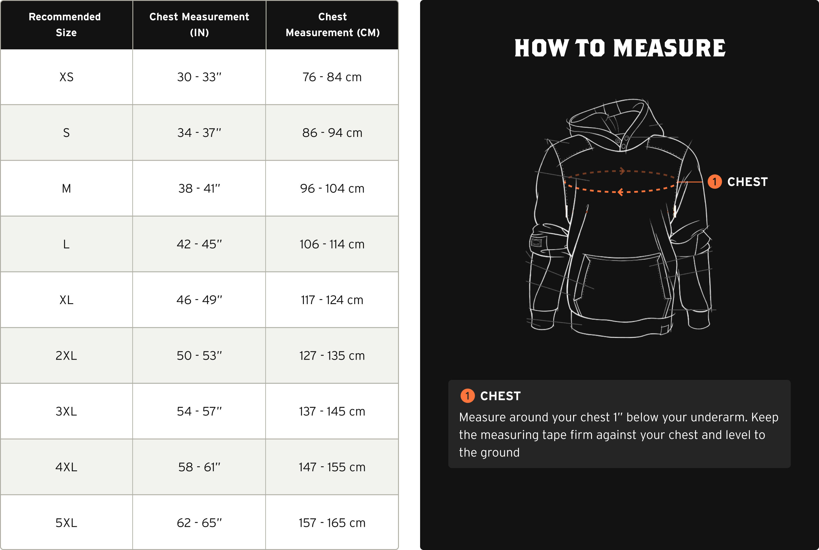 BRUNT Hoodie Size Chart, chart