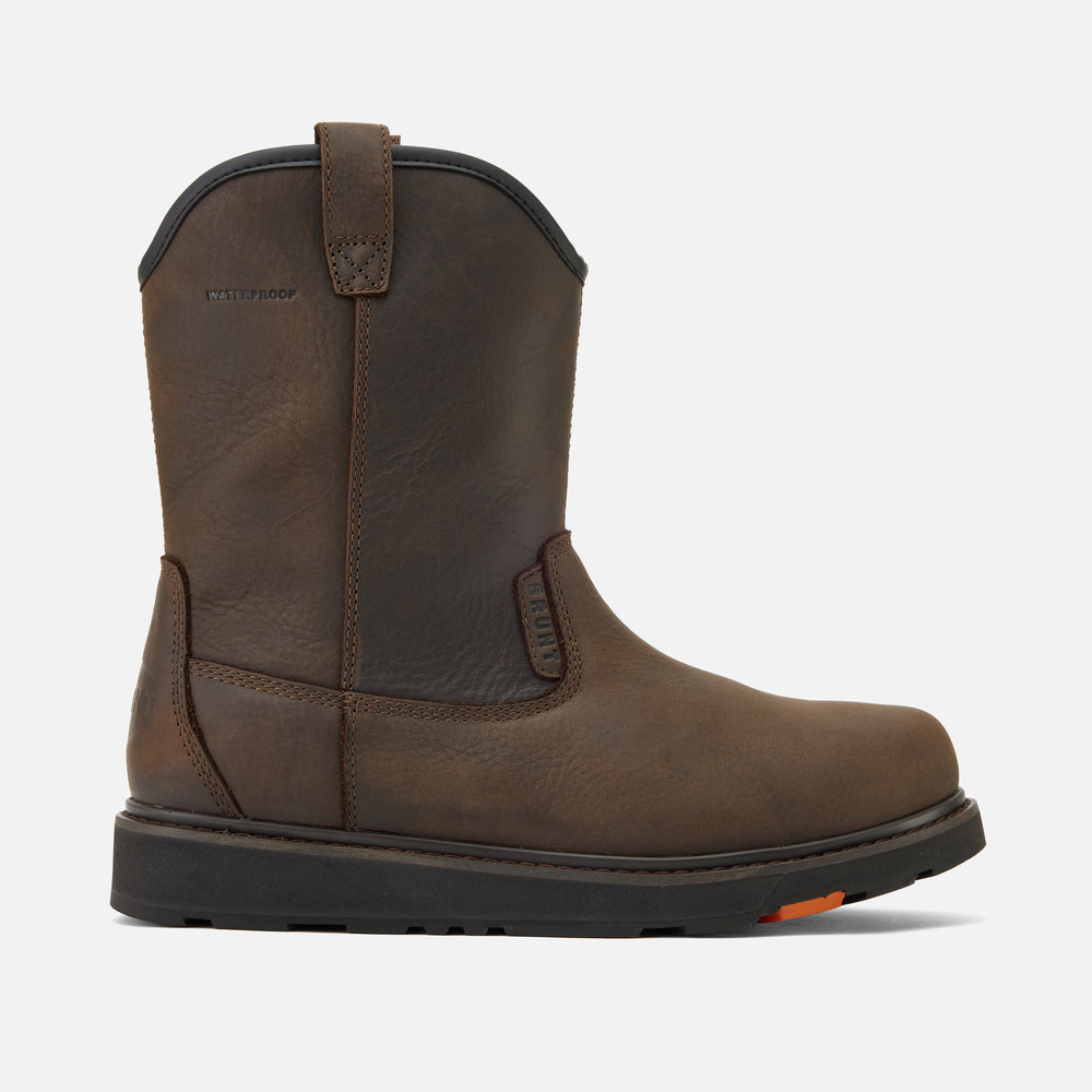 View 1 right side of the BRUNT 9 inch waterproof composite toe roper bolduc work boot in dark brown * # LIMITED EDITION