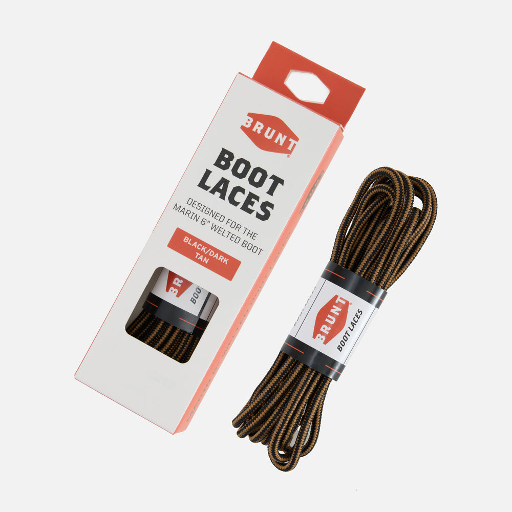 View 1 BRUNT marin welted 6 inch replacement laces and laces in packaging in black/dark tan