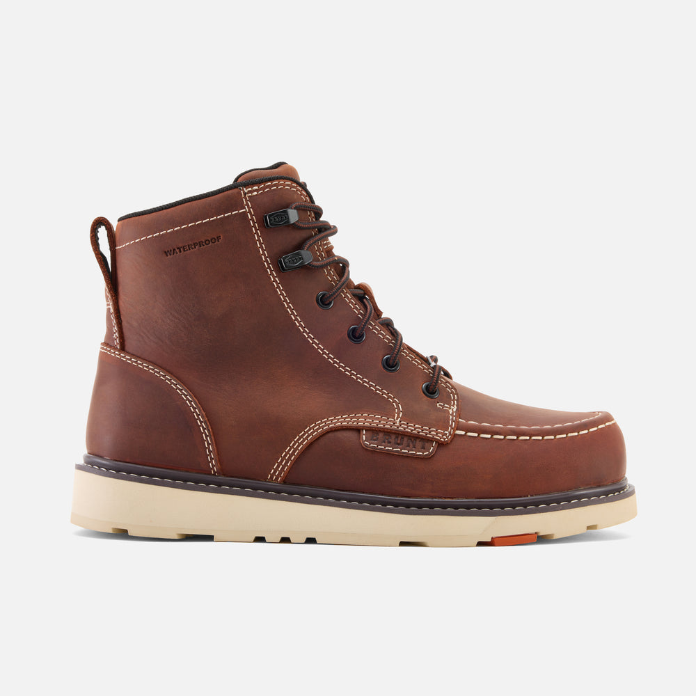 Right side of the limited edition BRUNT 6 inch waterproof composite toe marin work boot in redwood * #LIMITED EDITION
