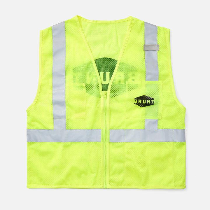 View 1 front of BRUNT hi-vis safety vest with chest pockets