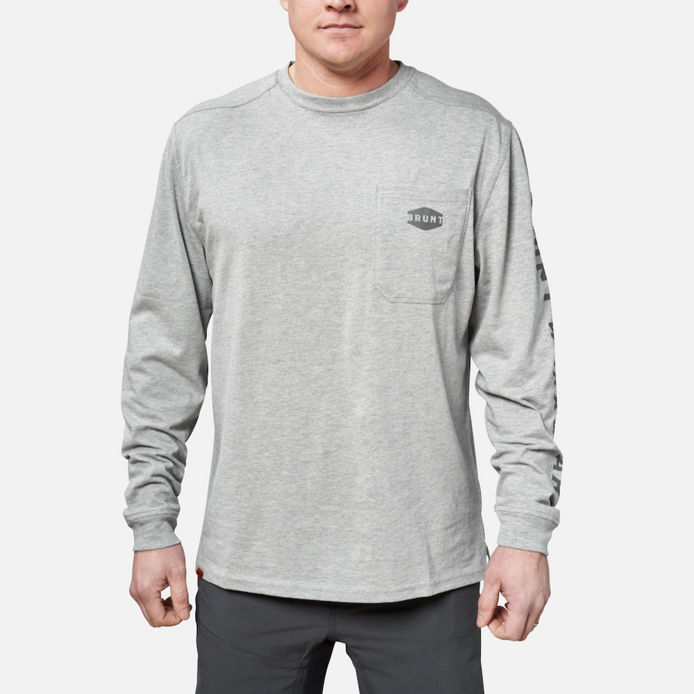 View 1 front of the BRUNT high quality long sleeve pocket tee in light grey heather * 0