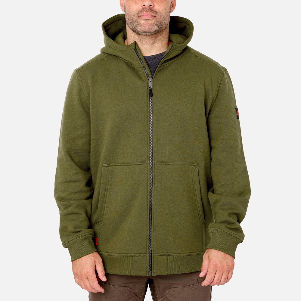 View 1 front of the BRUNT water resistant full zip shevlin work hoodie in hunter green * 0