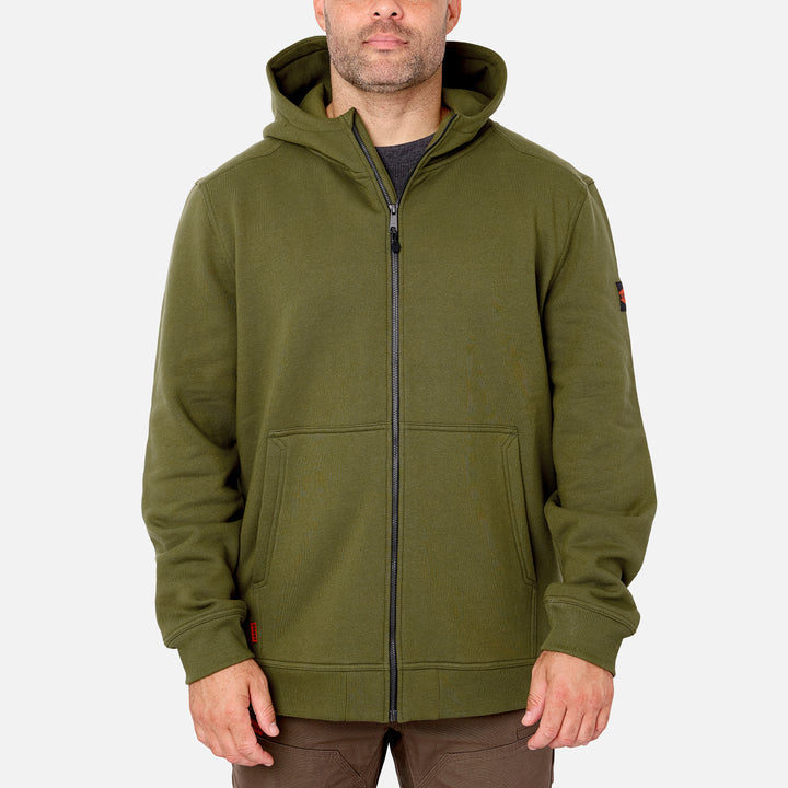 View 1 front of the BRUNT water resistant full zip shevlin work hoodie in hunter green * 0