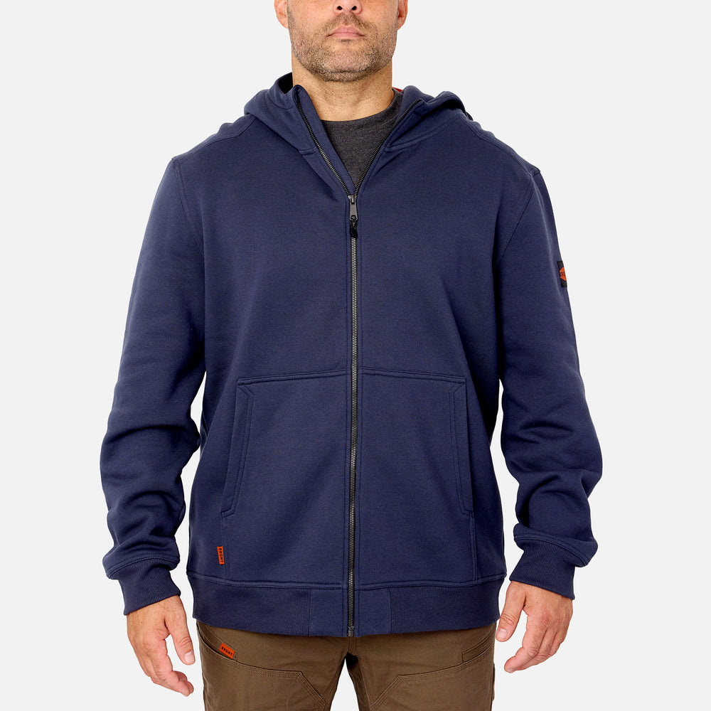 Front of the BRUNT water resistant full zip shevlin work hoodie in navy blue * 0