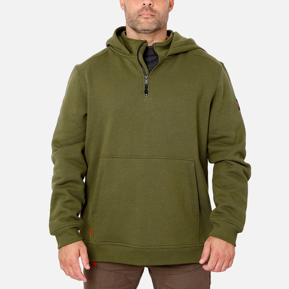 Front of the BRUNT water resistant shevlin work quarter zip hoodie in hunter green * 0