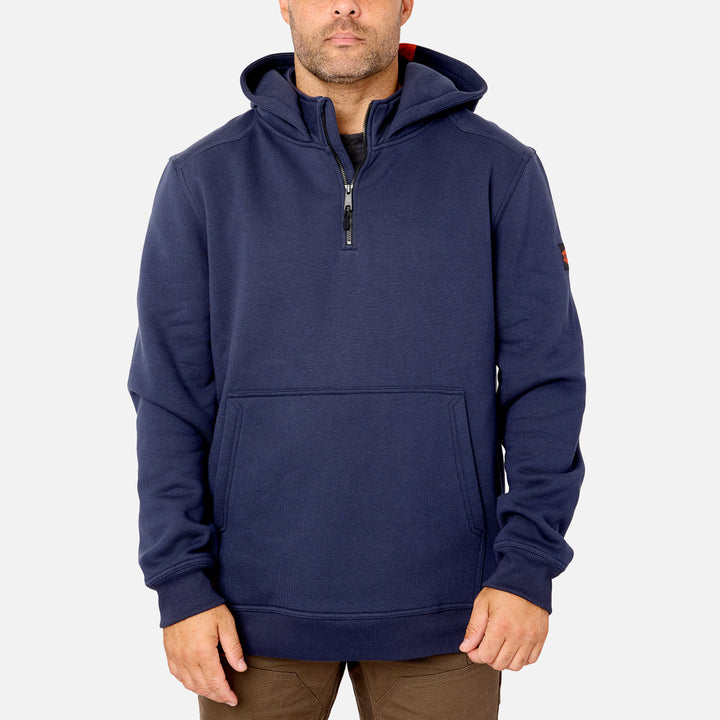 View 1 front of the BRUNT water resistant shevlin work quarter zip hoodie in navy blue * 0