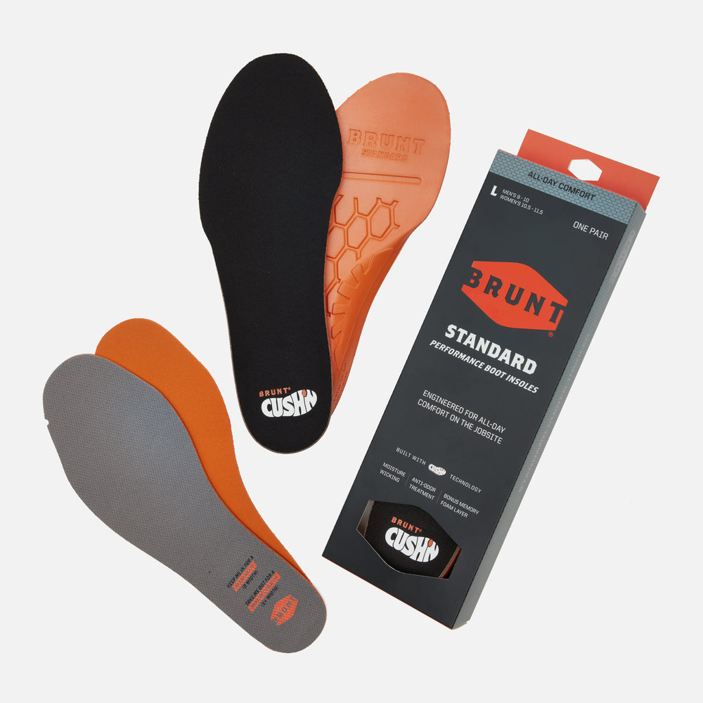 BRUNT standard cush'n work boot insole and bonus memory foam layer with insole package