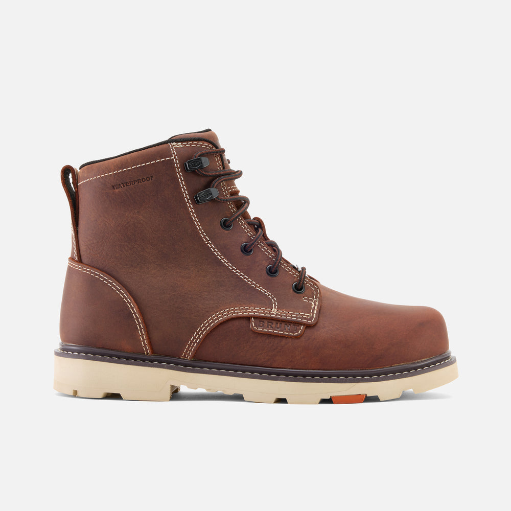 Right side of the limited edition BRUNT 6 inch waterproof sullivan work boot in redwood * #LIMITED EDITION