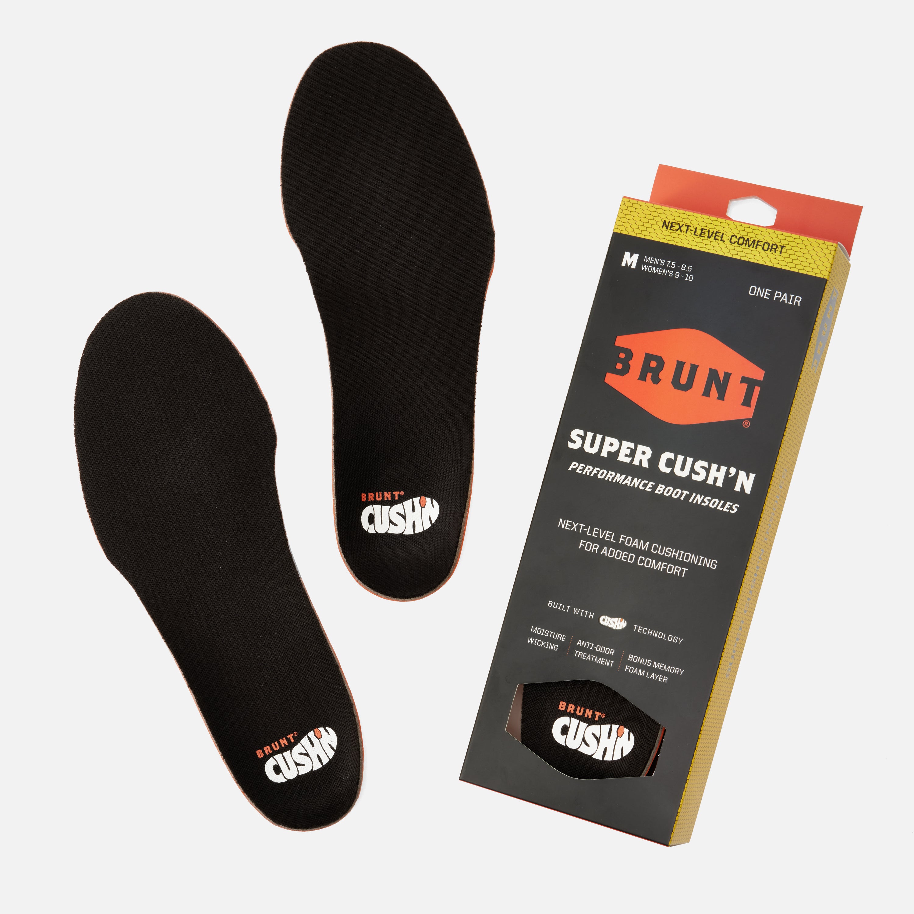 View 1 BRUNT super cush'n work boot insole and bonus memory foam layer with insole package