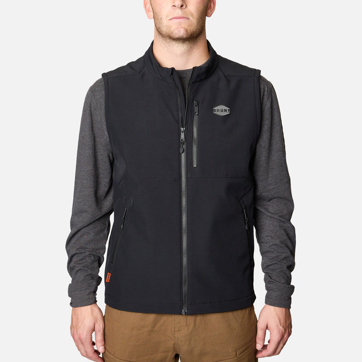 View 1 front of the BRUNT quilted water-resistant work vest in black