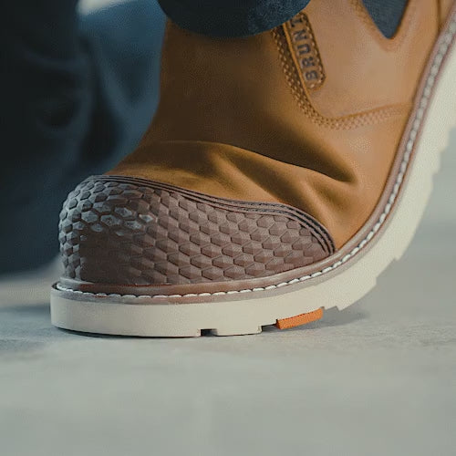 Video of BRUNT 6 inch water-resistant slip-on reinforced composite toe ohman work boot in brown and BRUNT 6 inch waterproof reinforced composite toe sullivan work boot in dark brown