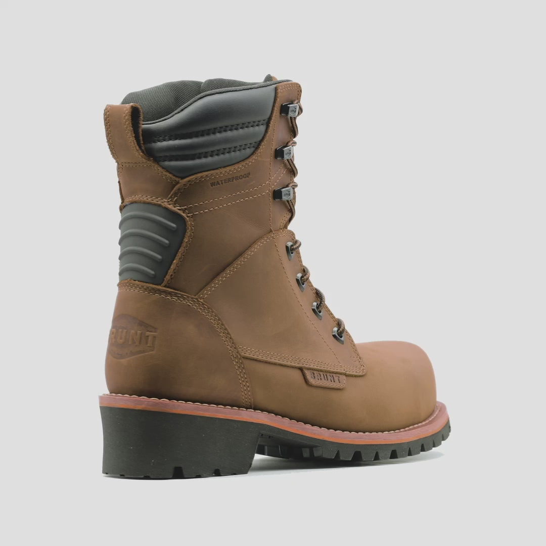 View 2 animated 360 rotating image of the BRUNT 9 inch welted logger comp toe work boot in brown