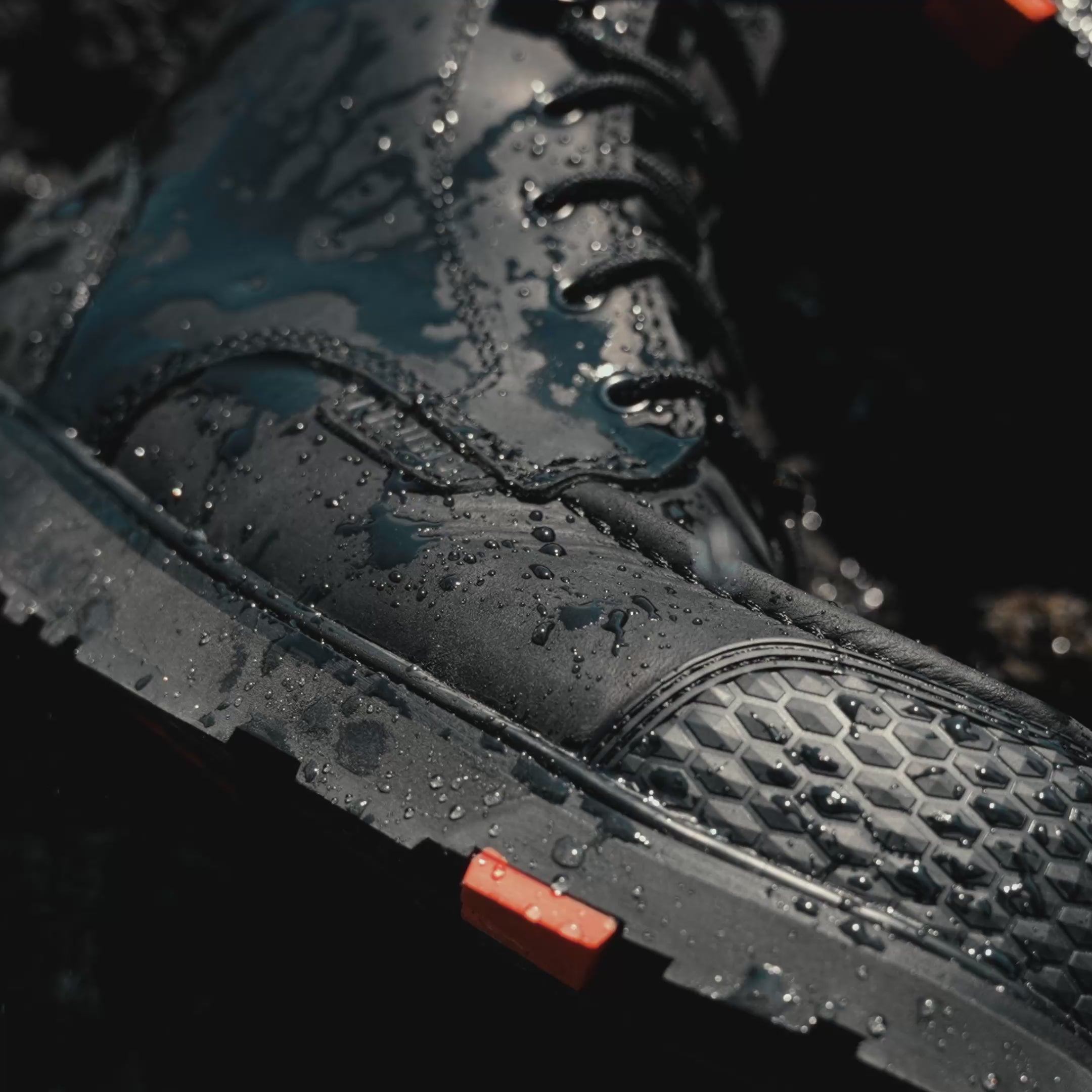 Right side of the limited edition BRUNT 6 inch waterproof reinforced composite toe marin work boot in black