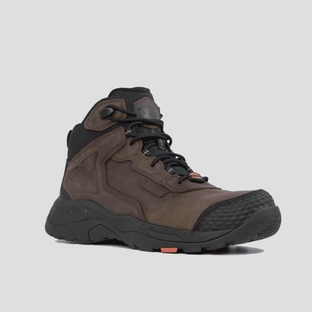 Animated 360 rotating image of the BRUNT 6 inch reinforced toe work boot in brown