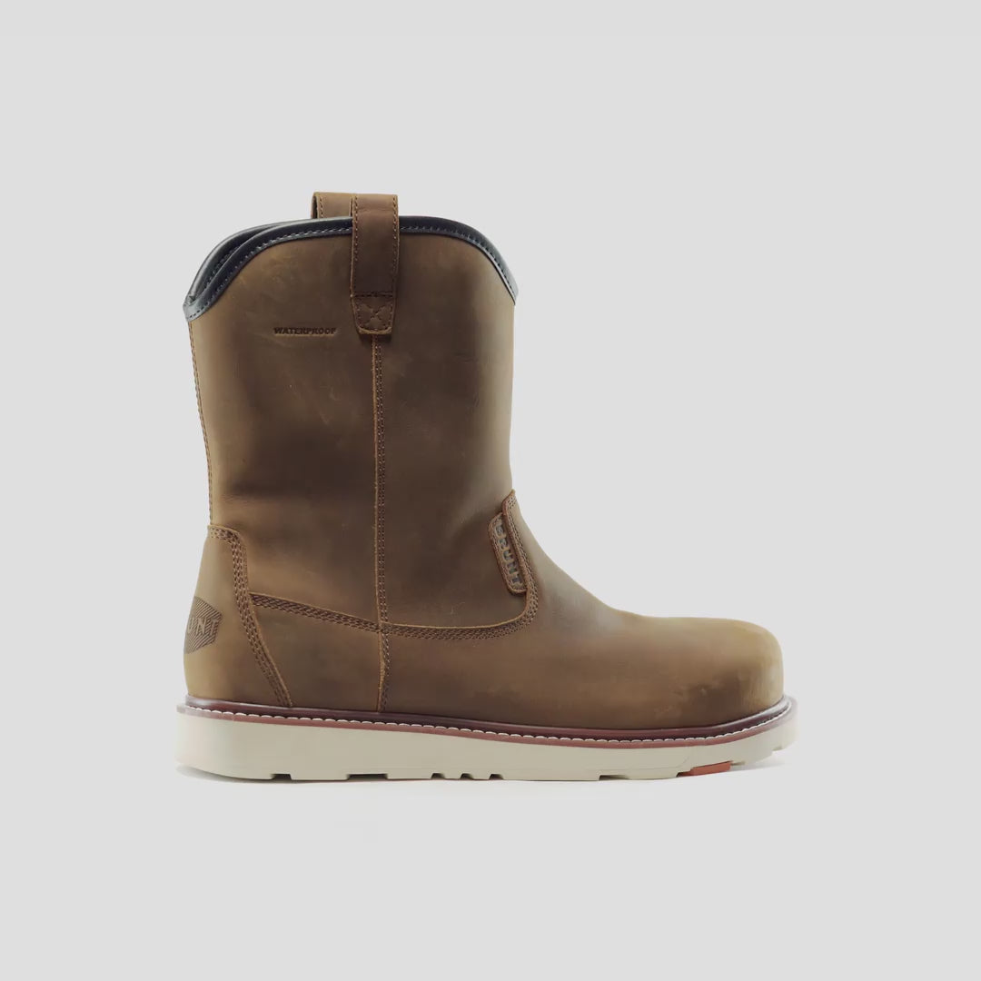 Animated 360 rotating image of the BRUNT 9 inch waterproof composite toe roper bolduc work boot in brown