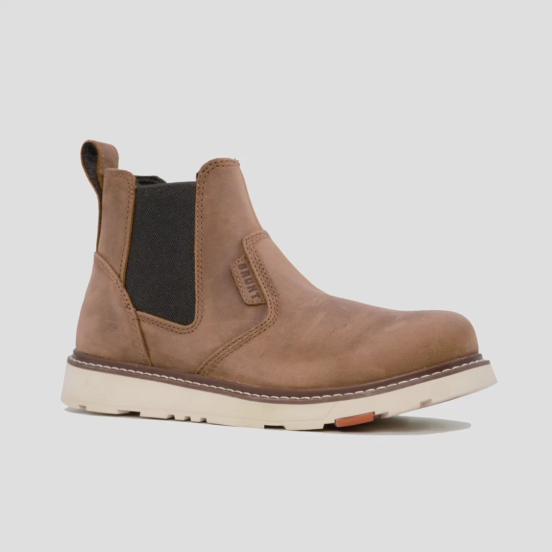 Animated 360 rotating image of the BRUNT 6 inch water-resistant slip-on composite toe ohman work boot in brown