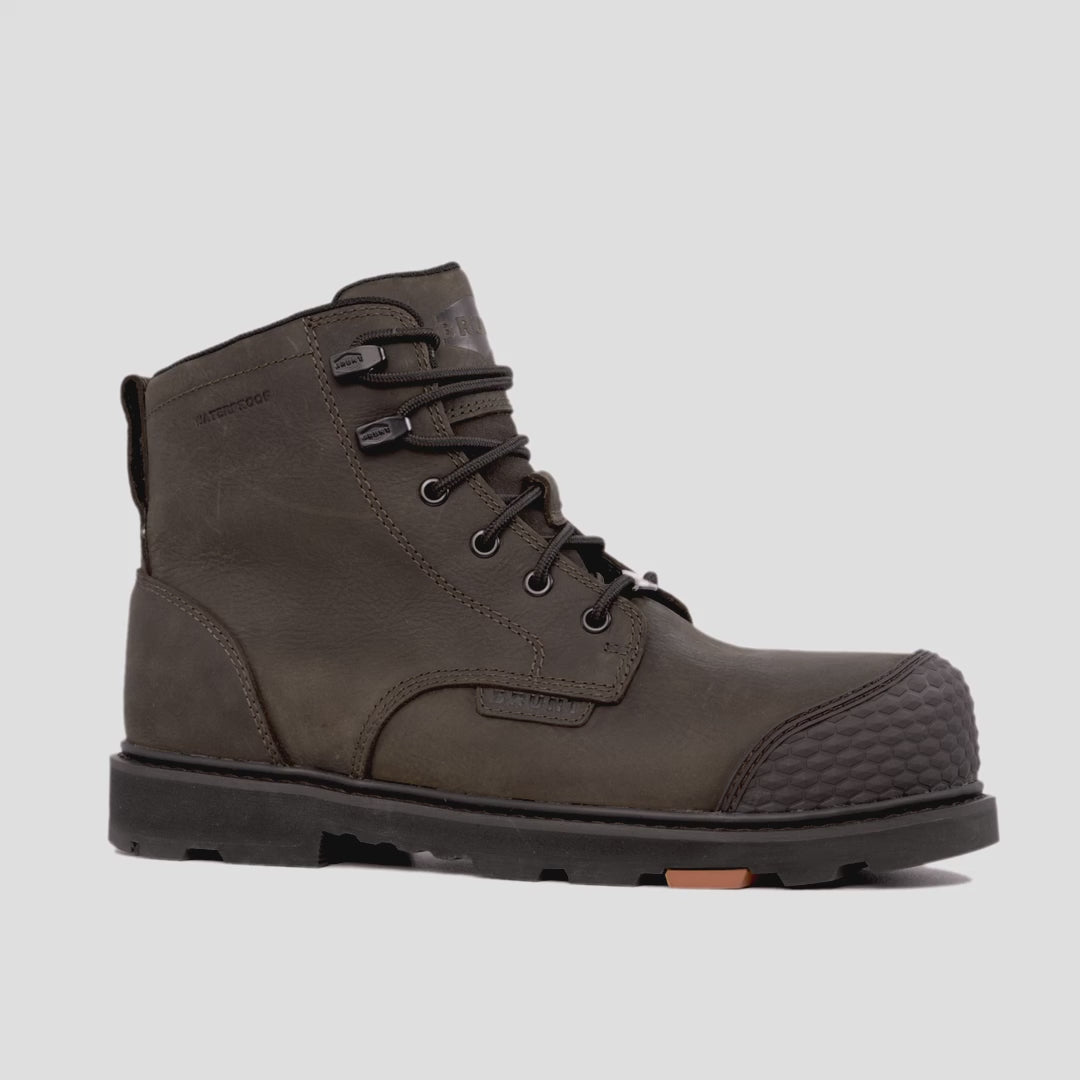 Animated 360 rotating image of the BRUNT 6 inch waterproof reinforced composite toe sullivan work boot in dark brown