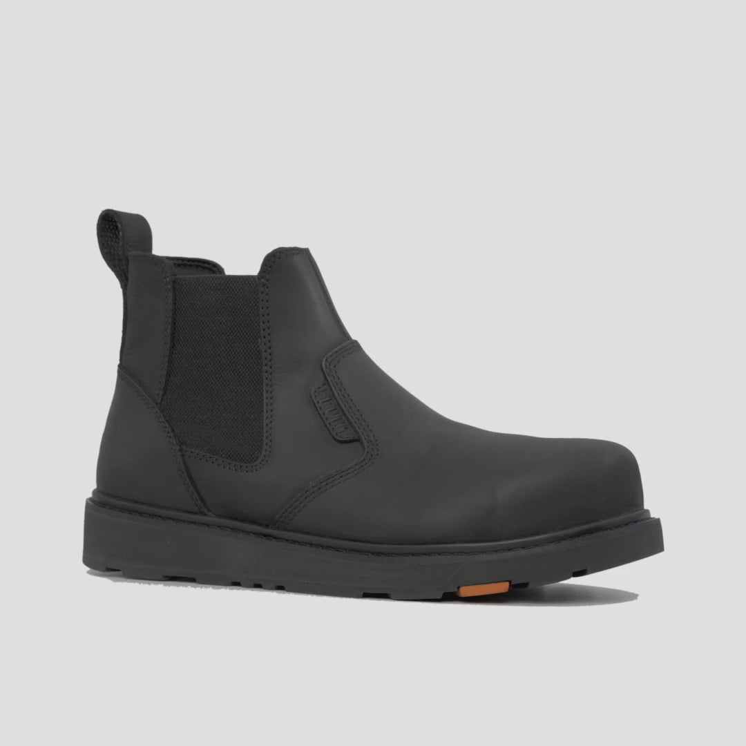 Animated 360 rotating image of the BRUNT 6 inch water-resistant slip-on ohman work boot in black